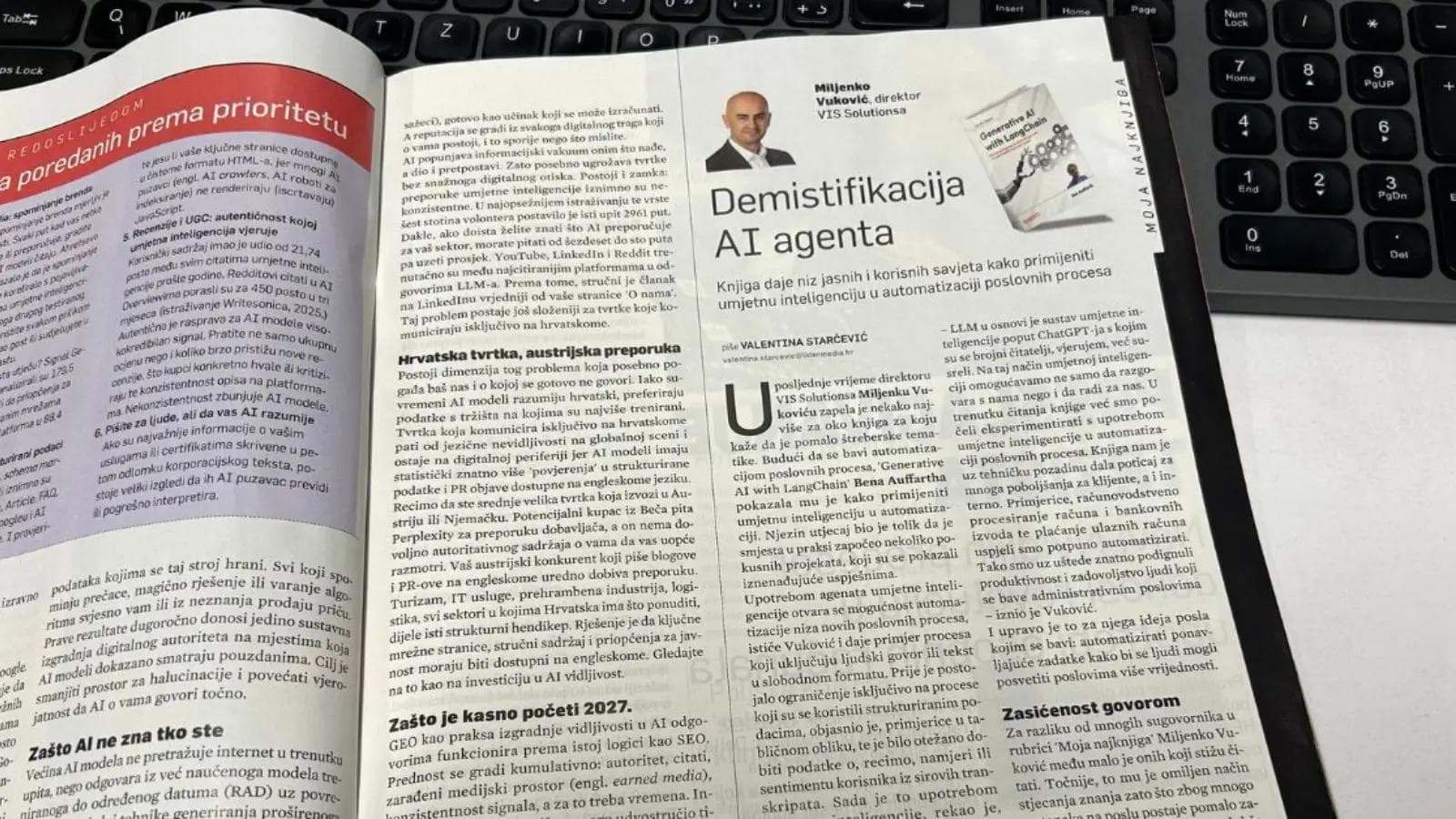 Miljenko Vuković comment on the Generative AI with LangChain book in a business paper Lider.